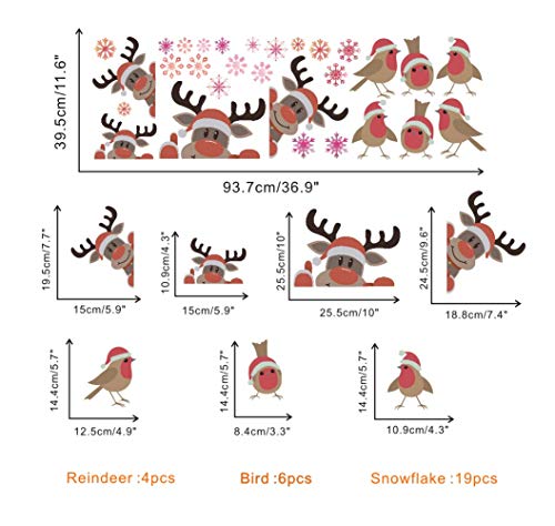 TOARTi Reindeer Wall Decal with Birds Snowflake Wall Decal ，Christmas Sticker for Car Decoration，Window Cling Decal，Christmas Home Decals (29 pcs) - Thumbnail 5