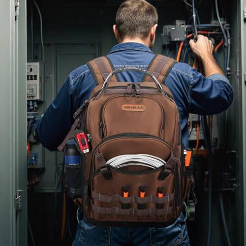 WELKINLAND - HVAC 70 Pockets Backpack, Heavy Duty Electrician Tool Backpack, Hard Bottom Tool Backpack for Men, Waterproof Backpacks for Men