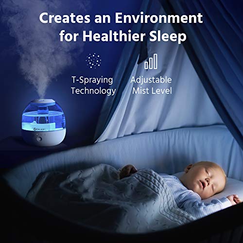 GENIANI Ultrasonic Cool Mist Humidifier - Premium Quality 2L Water Tank Humidifiers for Bedroom/Living Room/Baby with Night Light - Auto Shut Off and Filter-Free, 2-Year Warranty (2020 Edition) - Thumbnail 3