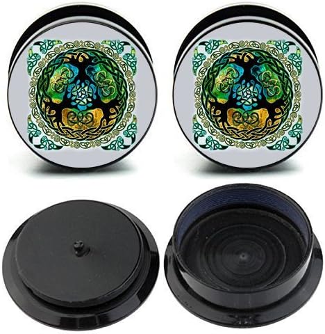 Caspian Jewelry Ear Stretching Plugs 1 Pair Tree of Life Colorful Ear Gauges Plugs (11/16")