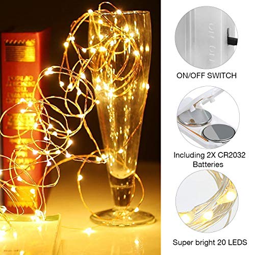 16 Pezzi Luci LED Batteria, Catena Luminosa 2m 20 LED Fairy Light Filo Rame Ghirlanda Luminosa Lucine LED Decorative Waterproof luci di Natale per Camere da Letto Giardino Feste