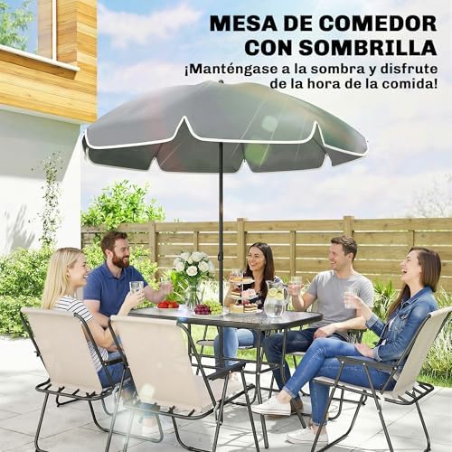 Conjunto de Mesa y Sillas Jardín de 8 Piezas con Sombrilla Crema