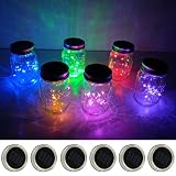 DECORMAN 6 Pack Mason Jar Lights Multi-Color Solar String Lights Lids for Patio Yard Garden Party Wedding Christmas Decorative Lighting Fit for Regular Mouth Jars(Jars Not Included) (10 LED)