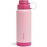 VINUR 24 oz Insulated Stainless Steel Water Bottle with Built-in Ice Blocker Vacuum Flask Keep Cold 24H Leak Proof Reusable Metal Sports Bottle for Women Girls, Pink