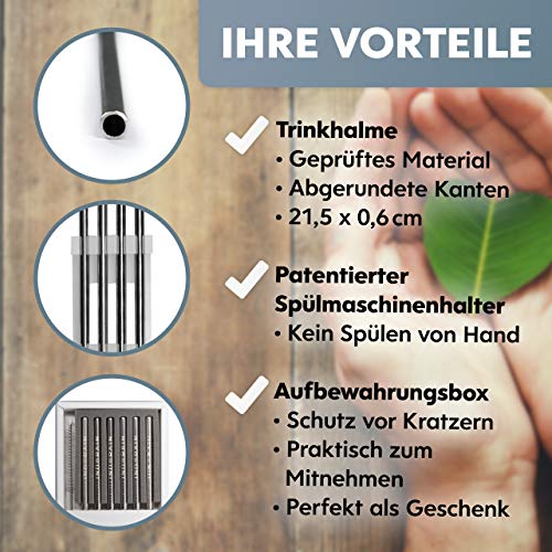 INDORAIN Edelstahl-Strohhalme (Silber, 6mm - lang) - Exklusives Set - 6 Wiederverwendbare Metall Trinkhalme… – Bild 3