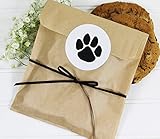 Cookie Favor Treat Bag Set with Dog Paw Print Sticker and Satin Ribbon. Set of 25 Ready-to-Use, 8x6x1 Eco-Friendly Paper Party Gift Bags, Stickers and Ribbon. Brown, Black, White.