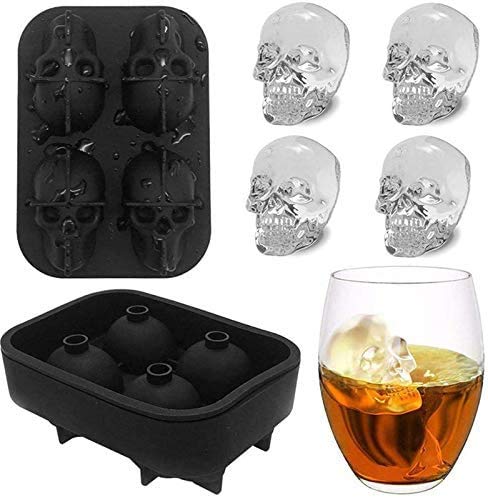 ALCIONO 3D Skull Flexible Silicone Ice Cube Mold Tray, Funny Ice Skull for Whiskey, Cocktails and Juice Beverages for Halloween and Christmas Party - 1 pc