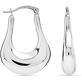 LeCalla 925 Sterling Silver Classic Hoop Earrings for Women | Oval, Round & Chunky Shrimp Hoops | High Polish Lightweight Click-Top Italian Design Jewelry