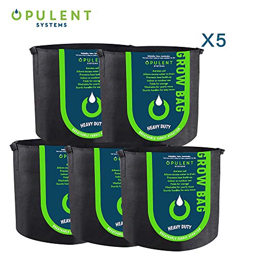 OPULENT SYSTEMS 5-Pack 7 Gallon Grow Bags Heavy Duty Thickened Nonwoven Fabric Containers for Potato/Plant Growing Pots with Handles (Black)