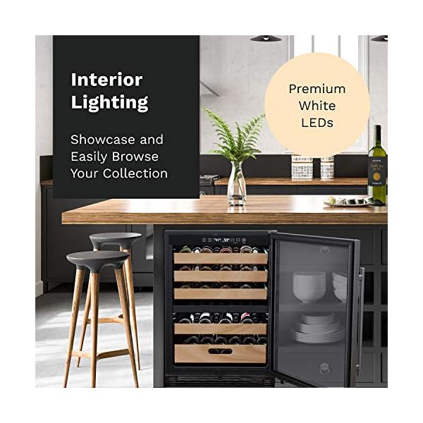 hOmeLabs-43-Bottles-High-End-Wine-Cooler-Free-Standing-Dual-Zone-Mini-Fridge-and-Chiller-for-Wines-with-Temperature-Control-Panel-Stainless-Steel-Reversible-Door-Swing-and-Removable-Wood-Shelves