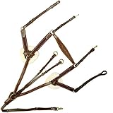Exion Five Point Padded Fur Breast Plate with Running Attachment and Brass Buckles | Brown Elastic with Grey & Maroon Lines | English Horse Riding Equestrian Premium Tack