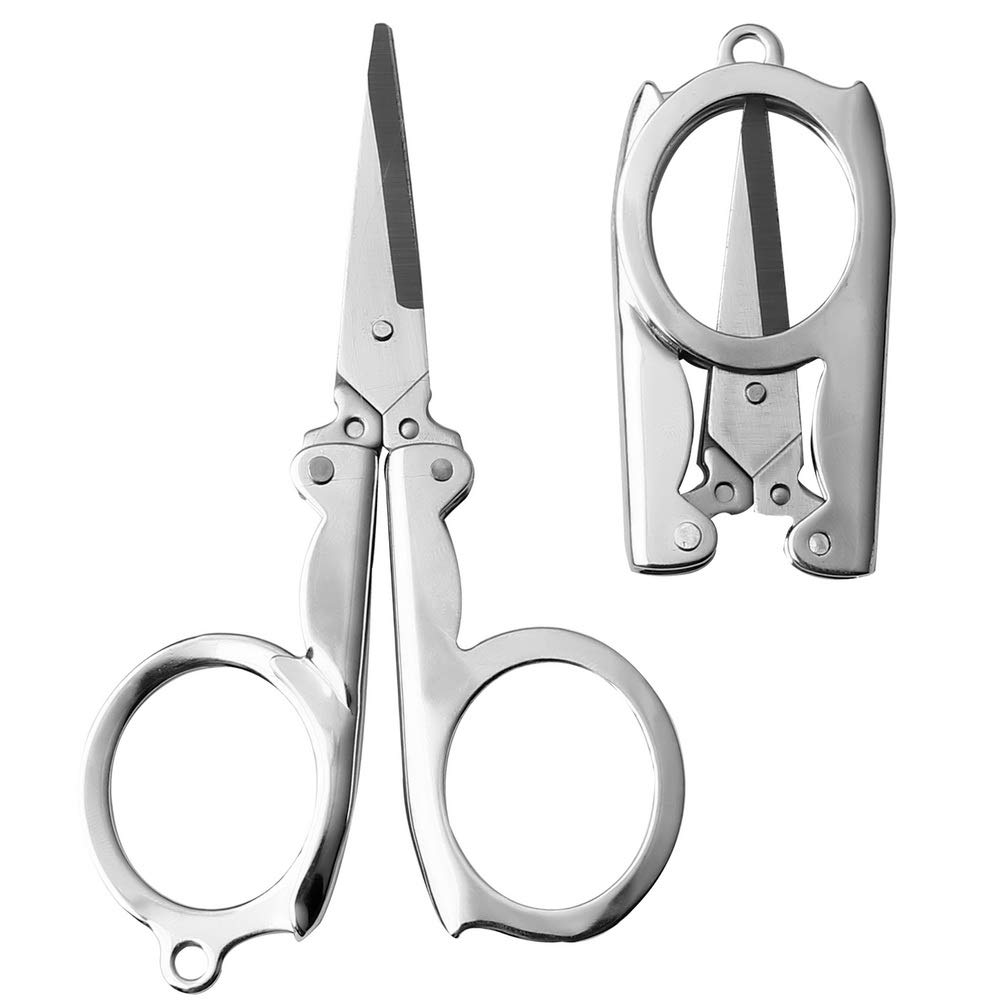 nuoshen 2 Packs Stainless Steel Folding Scissors Portable Foldable Travel Metal Scissors for Craft, Sewing 10.5cm