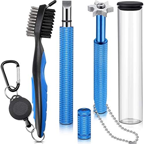 3 Pieces Golf Club Groove Sharpener Retractable Golf Brush and 6-Head Groove Sharpener Re-Grooving Tool and Cleaner for All Golf Irons Pitching, Sand, Lob, Gap, Approach Wedges, Utility Clubs (Blue) 3 Pieces Golf Club Groove Sharpener Retractable Golf Brush and 6-Head Groove Sharpener Re-Grooving Tool and Cleaner for All Golf Irons Pitching, Sand, Lob, Gap, Approach Wedges, Utility Clubs (Blue)