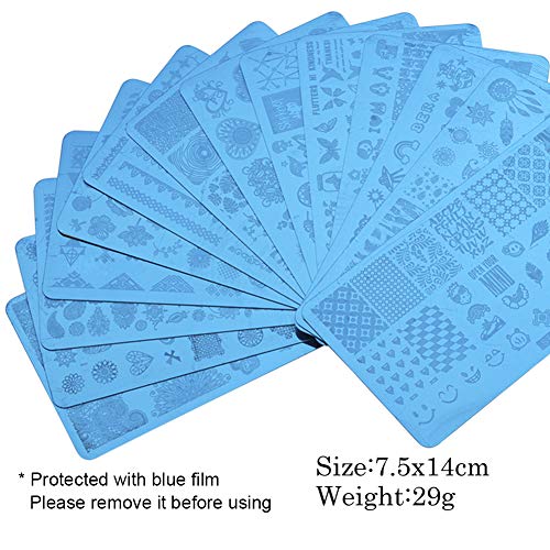 WOKOTO 5Pcs Nail Art Image Stamping Plates Feathers Flower Animals Rock Design Metal Template Nail Art Stamp Stencils With Stamper Scraper Kit - Thumbnail 3