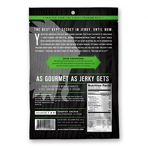 Country Archer 100% Grass-Fed Gluten Free Beef Jerky, Sweet Jalapeno, 3 Ounce