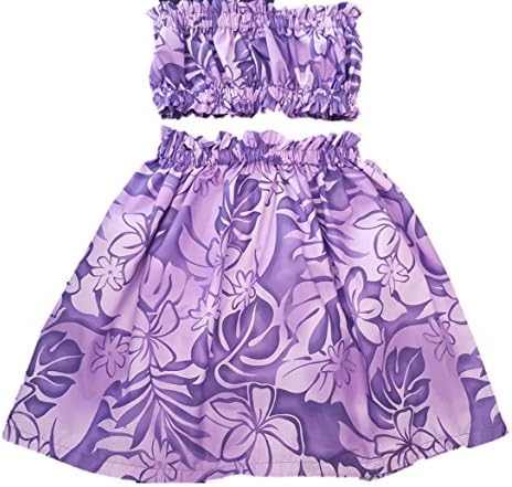 Hula Outfit Costume Moana Girl Skirt Top Pa'u Made on Maui (9-10, Purple Lt.Purple Plumeria)