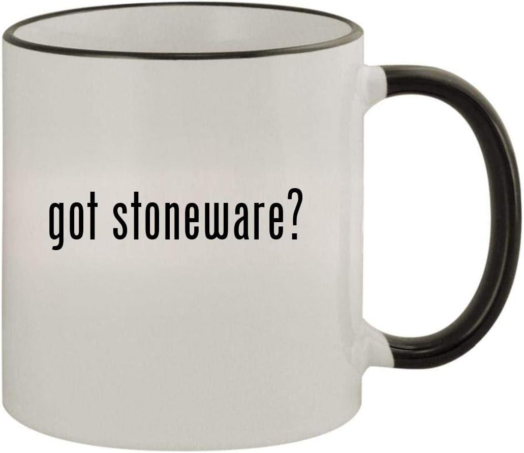 got stoneware? - 11oz Ceramic Colored Rim & Handle Coffee Mug, Black