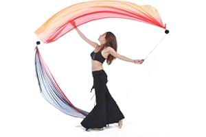 BELLYANGEL 2Pcs Silk Veils Poi Chain Balls Women Belly Dance Poi Streamer Throw Ball Stage Props