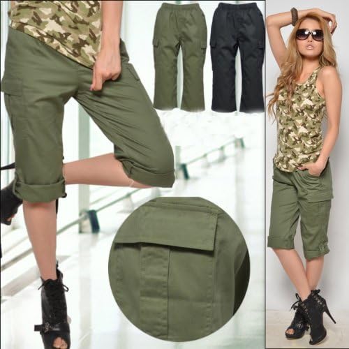 Amazon コットン素材 ミリタリー ロールアップハーフ丈カーゴパンツ ゴムウェスト仕様 カーキ色ズボン こちらの商品の内訳は 番号 Kk カーキ のみ パンツ 通販