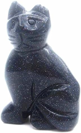 40mm Hand Carved Blue Sandstone Gemstone Cat Figurine Statue Stone Carving 1.6"