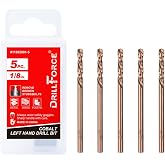 VALYRIANTOOL 5PCS 1/8" M35 Cobalt Left Hand Drill Bits Set for Removing Broken Stubs, Bolts and Screws, Reverse Twist Drill Bits