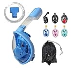 Trax To Tracks TTT10 Youth Full Face Snorkel-Dive Mask provides Anti Fog Snorkeling-this Recreation Dry Snorkel Set comes with Snorkel Bag-Blue- XS- for Children Youth Kids