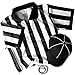 Referee Necessities Men's Bundle - Black & White Striped Official Jersey, Umpire Hat, & Stainless Steel Ref Pea Whistle with Lanyard - Pro/Amateur Team Sports Costume Apparel Kit for Men
