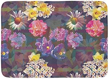 Spring Floral - Geometric Flower Pattern - Daffodils, Daisies, Camellias, Lilacs - Bathroom Rug/Mat - Poly Weave Quick-Dry (21 X 34 inches)