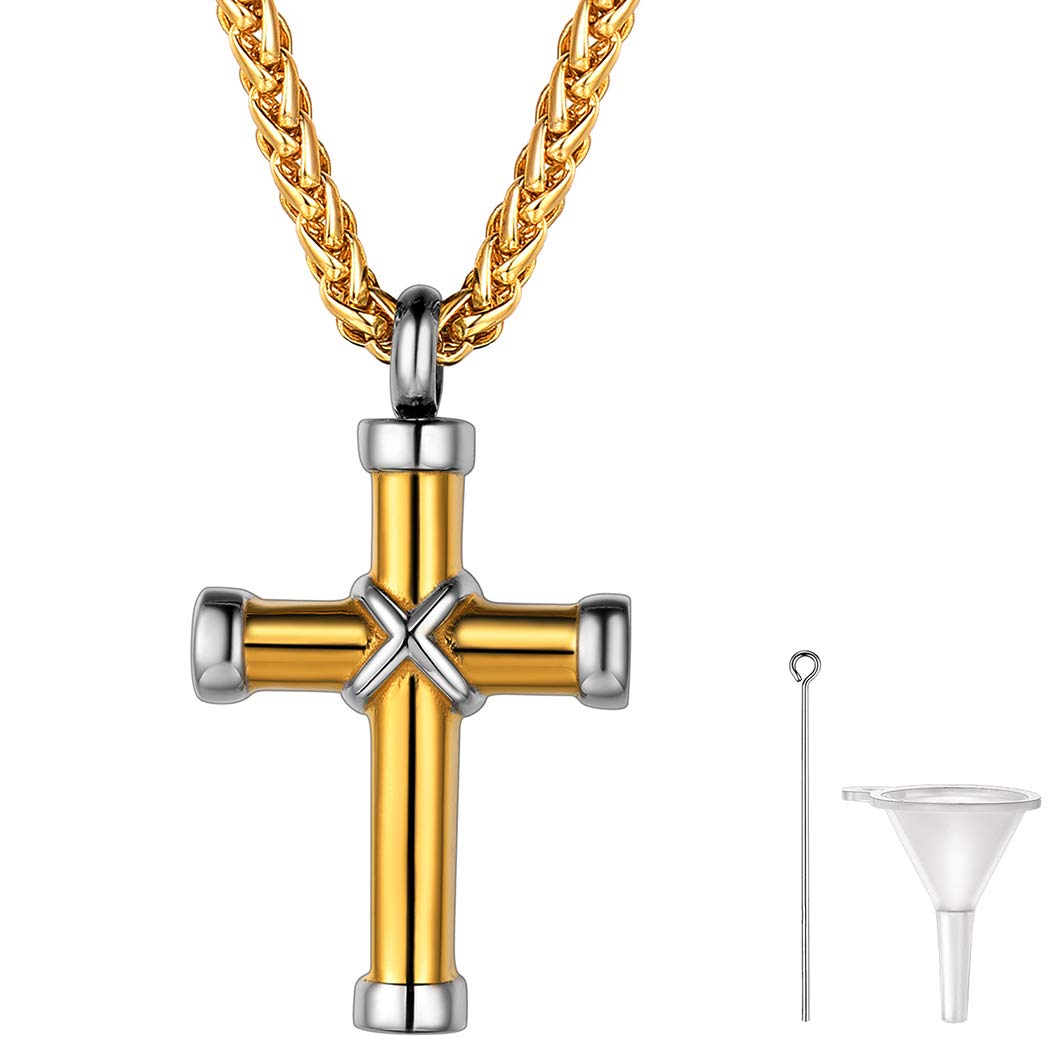 Richsteel Punk Cross Cremation Necklace, Cross Knot Crucifix Pendant & Wheat Chain(22"+2"), Can Put Ashes, Gold Plated Stainless Steel Memory Christian Jewelry Cremains Necklace โ image 1