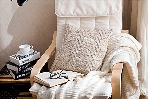 iSunShine Bold Wool knitted Decorated Cushion Pillow Cover Square Pillow 18 by 18 Inch, Beige, Pillowcase+ Pillow Insert