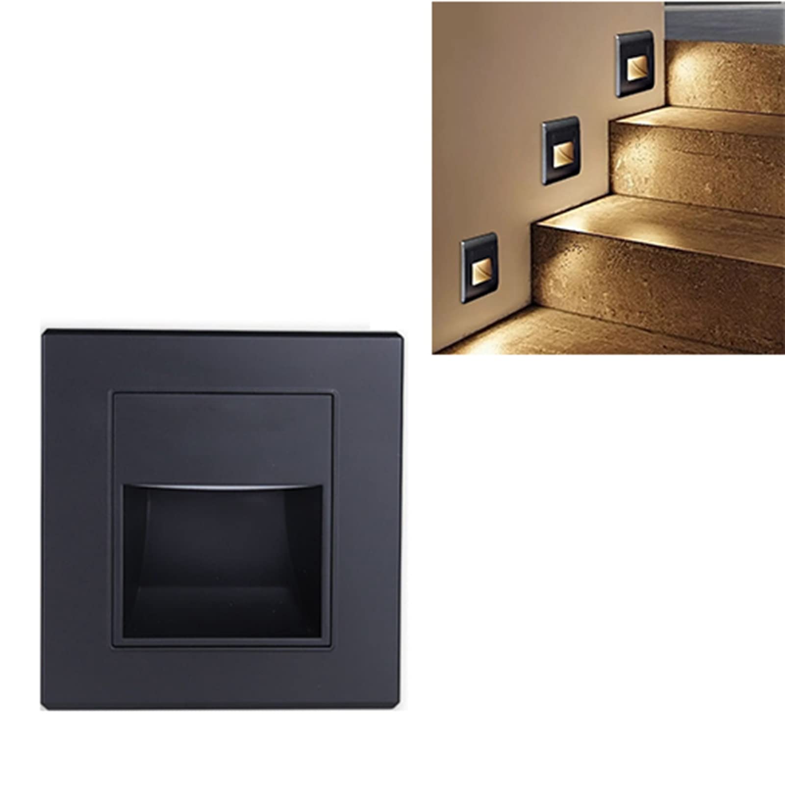 TOWEBOORY 3Pcs Wall Recessed Stair Lights LED, 1.5W Indoor Step Light Staircase Light Square Recessed Wall Light Corridor Lighting for Hallway Stairs Bedroom (Warm light 3000 K)
