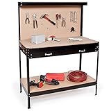 TecTake Banco de trabajo 160x120x60 cm Mesa de trabajo para taller bricolaje pared herramientas cajón