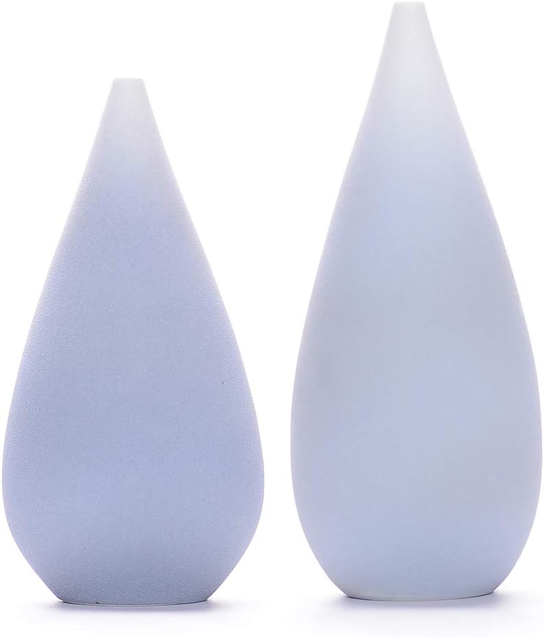 Set of 2 Handmade Home Decoration Vases Ceramic Water Drop Shaped Vases (Drop#Gray White)