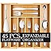 Teivio 45-Piece Silverware Set, Flatware Set Mirror Polished, Dishwasher Safe Service for 8, Include Knife/Fork/Spoon with Bamboo 5-Compartment Silverware Drawer Organizer Box