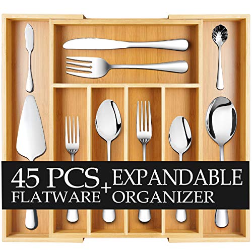 Teivio 45Piece Silverware Set, Flatware Set Mirror Polished