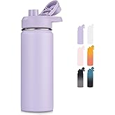 Fijinhom 18 oz Insulated Water Bottle with Handle, 304 Stainless Steel Water Bottles with Wide Mouth, Double Wall Vacuum Sports Water Bottle, BPA Free, Keep Cold and Hot, Purple