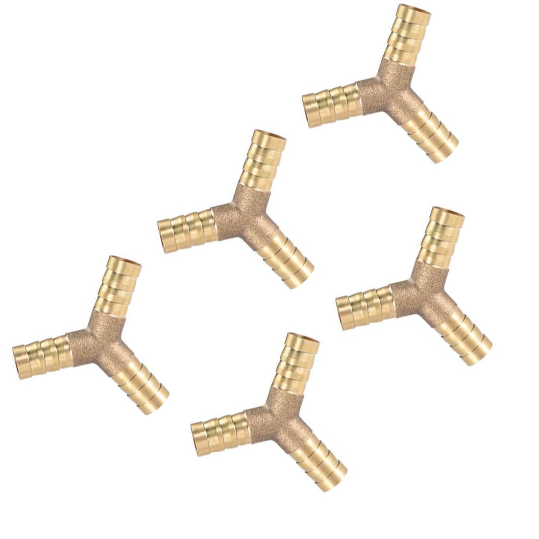 MACHSWON 10mm or 3/8" Brass Barb Hose Fitting Y Shape 3 Way Connector Barbed Splitter Fitting Splicer for Water Fuel Air 5pcs