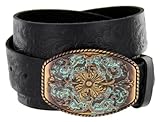 Men's Western Tooled Full Grain Leather Jean Belt Black Brown 1.5