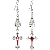 Gothic Bat Cross Earrings for Women Vintage Cross Earrings Halloween Bat Dangle Earring Punk Rock Style Animal Earring Dark Vampire Goth Accessory Gift