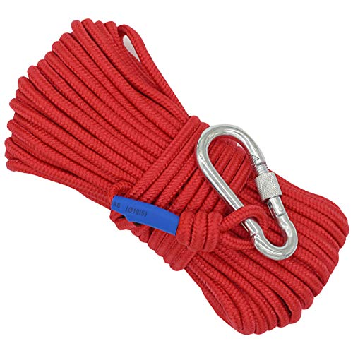 Wukong Fishing Magnet Rope w/Carabiner, 6MM x 20M(65ft) Nylon Twisted Braided Rope,550 Lbs Breaking Strength All-Purpose Braided Rope Sports, Pet Toys, Crafts & Indoor Outdoor Use