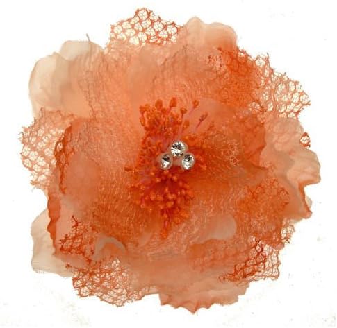 Acosta - Peach Tone Fabric Lace & Crystal Corsage - Flower Brooch / Hair Accessory / Elastic Band