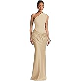 UZN One Shoulder Satin Prom Dresses for Women Long Formal Bridesmaid Dress Maxi Ruched Bodycon Party Gown