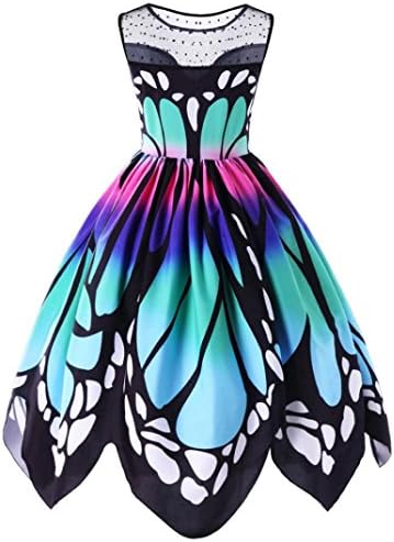 Party Dress,Lamolory Womens Butterfly Printing Sleeveless Vintage Swing Lace Dress (Multicolor, M)