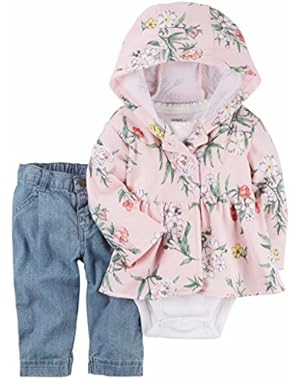 Baby Girls' 3 Pc Set Bodysuit And Pants, Pink, Newborn