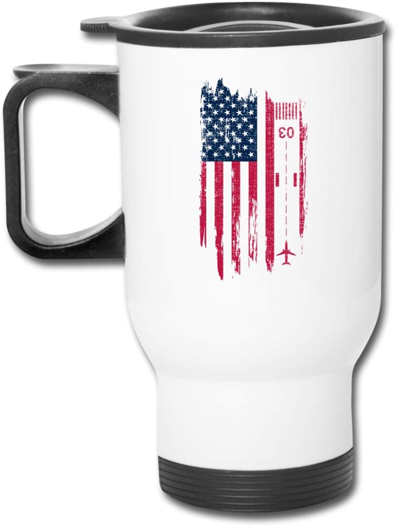 13.5 Oz Stainless Steel Car Cup Coffee Mug With Slender Base Patriotic Airplane