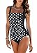 Upopby Vintage Women's Tummy Control Monokini One Piece Swimsuit Retro Bathing Suit Black Spot US 10