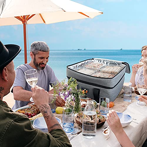 POJORY Insulated Casserole Carrier for Hot or Cold Food, Double Decker Casserole Dish Carrier Lasagna Holder Tote for Parties, Picnic, Potluck, Beach, Camping, Fits 9\