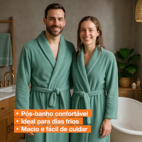 Roupão Microfibra Feminino Masculino Unissex Adulto Quentinho Inverno Frio Super Macio Confortável Antialérgico Secagem Rápida Saída de Banho Casa Hotel Enveloz
