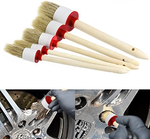 Fucung 5Pcs/Set Car Brush Soft Bristle Wood Handle Auto Care for Interior Dashboard Rims Wheel Air-Conditioning Engine Wash Auto Detailing