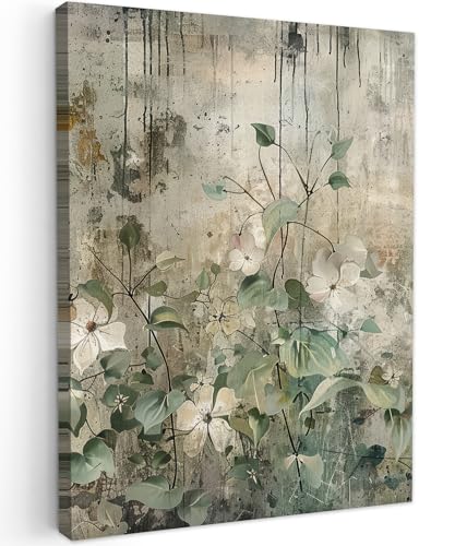 MuchoWow© Leinwand Bilder 60x80 cm Wanddeko Wohnzimmer Aesthetic Room Decor Deko Zimmer Wandbilder Modern Bild auf Leinwand Blumen - Laub - Abstrakt -